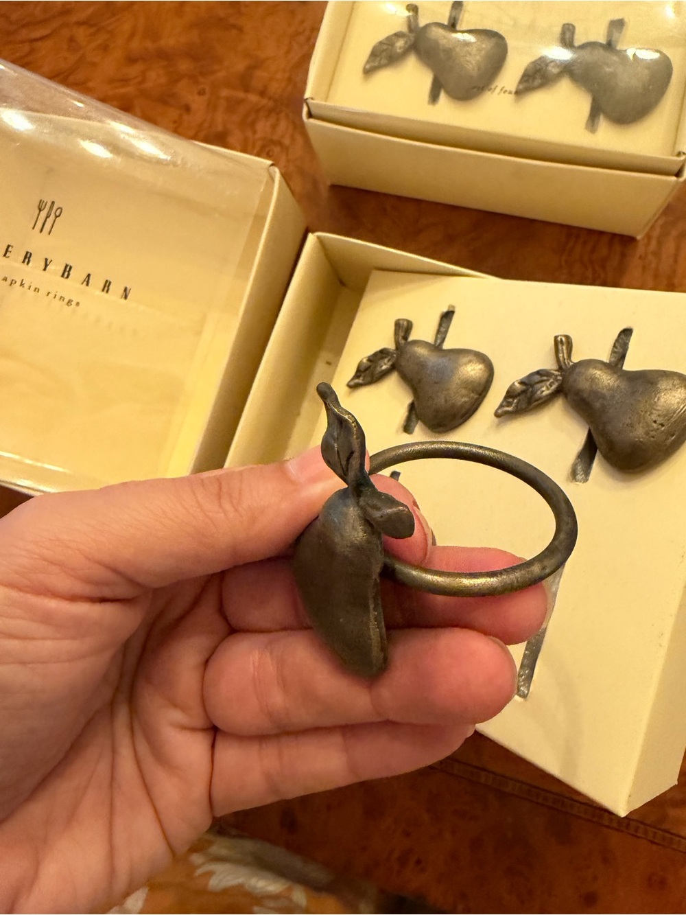Pottery Barn Pewter Pear Napkin Rings - Set of 4 - Picture 4 of 4